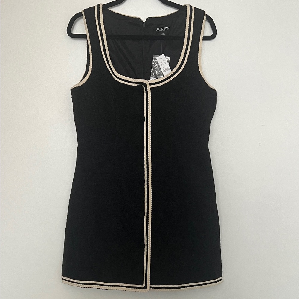 J. Crew Black Sleeveless Midi Dress with Cream Trim